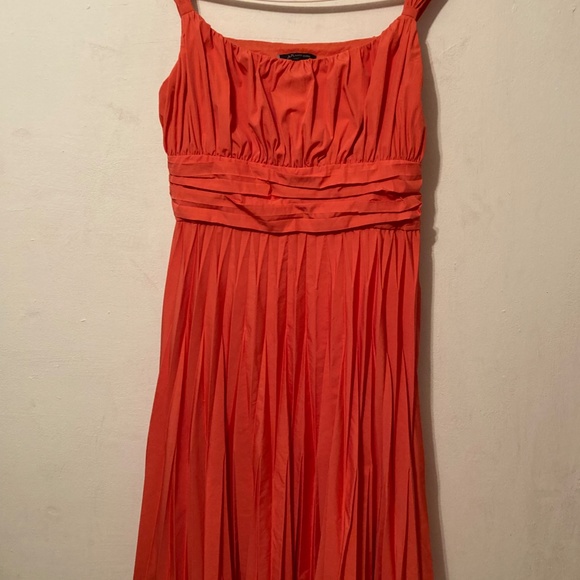 Anne Klein Orange Pleated Retro 50's Summer Dress sz10 - Picture 1 of 13